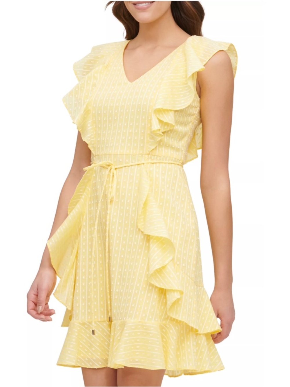 Tommy Hilfiger Women's Flair Dot Cotton Stripe Ruffle Dress, NWT